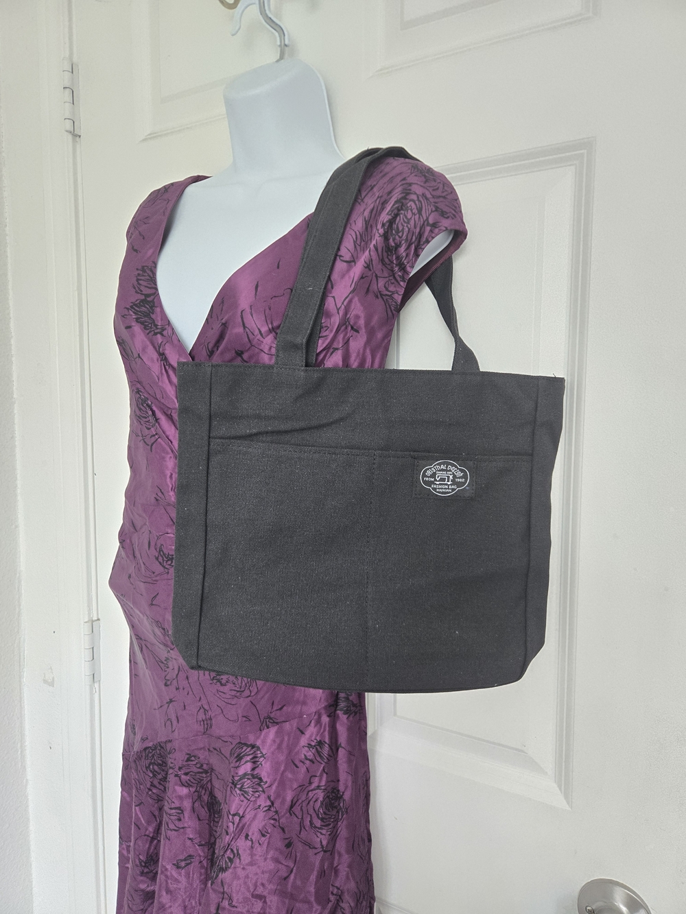 Classic Black Tote Bag with Front Pocket